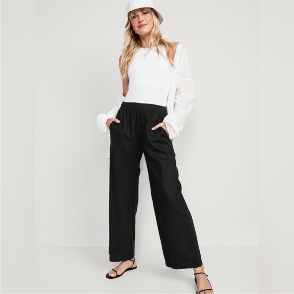 NWT! Black High-Waisted Linen-Blend Wide-Leg -Multiple🤎 - Picture 3 of 8